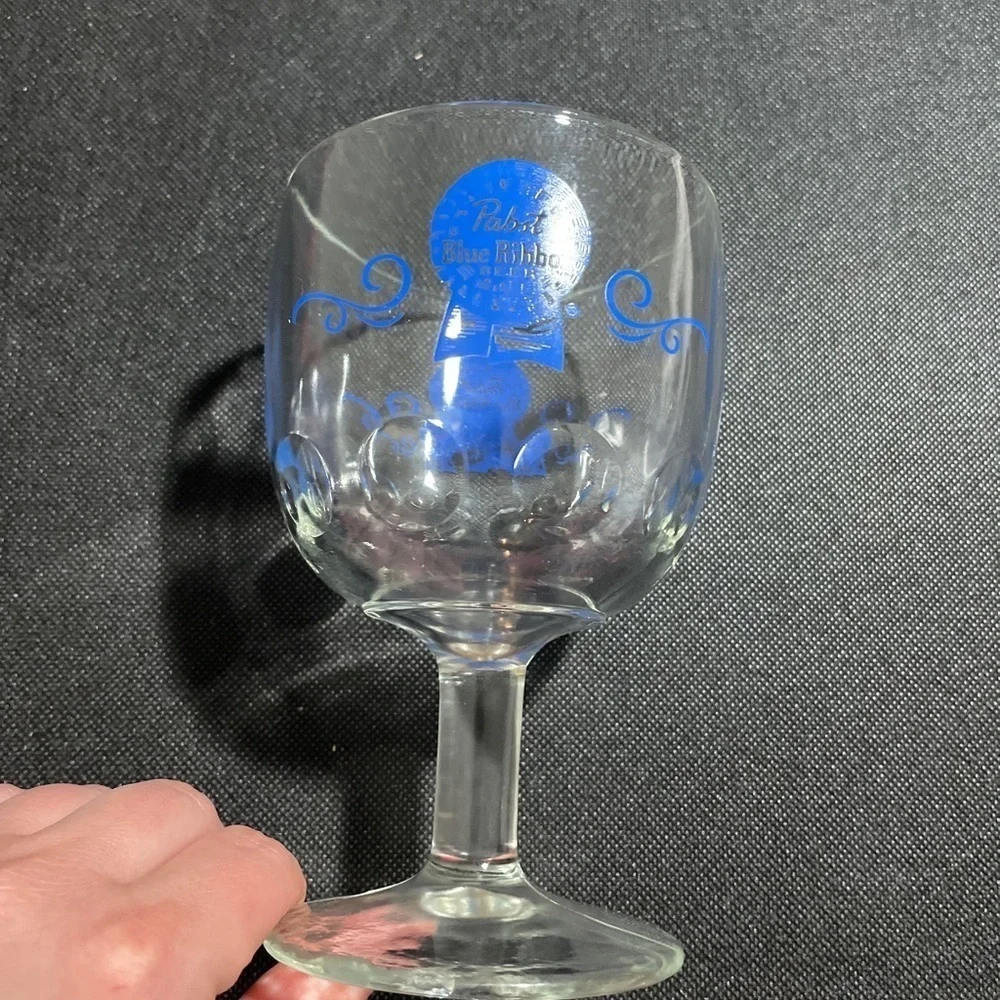 Vintage Pabst Blue Ribbon Beer heavy clear glass footed 6